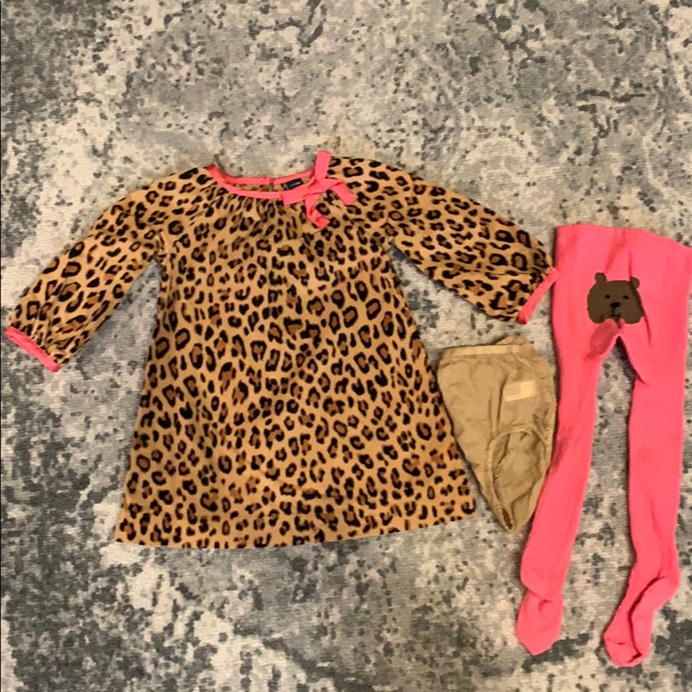 Baby Gap 2T Corduroy Leopard Dress and Pink Tights